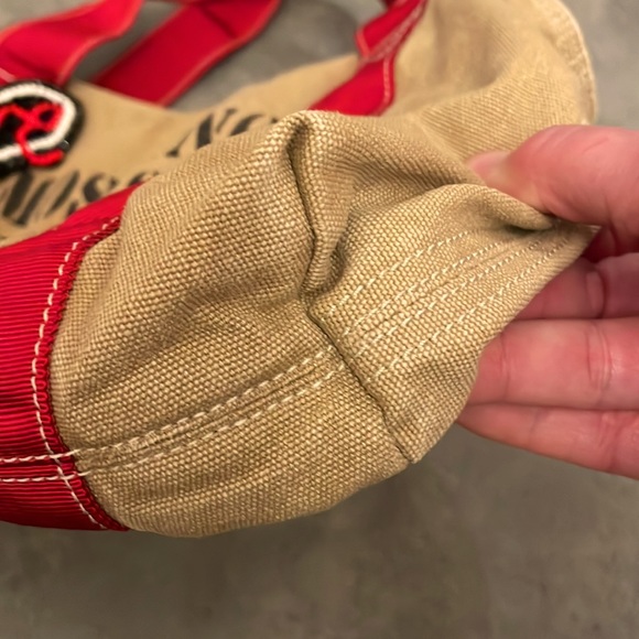 Vintage beaded Love Moschino Cheap & Chic tan and red canvas handbag tote purse - Picture 7 of 17